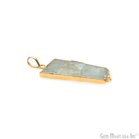 Aquamarine Free Form shape 42x18mm Gold Electroplated Gemstone Single Bail Pendant