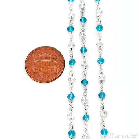White & Blue Zircon Silver Plated Wire Wrapped Rosary Chain