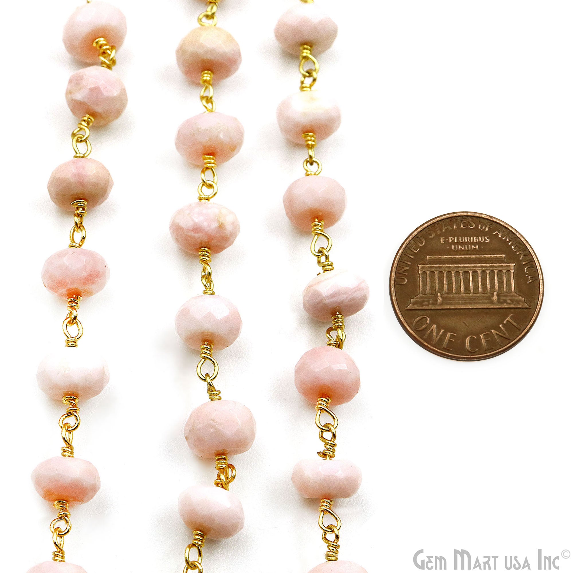 Pink Opal 7-8mm Rondelle Beads Gold Plated Rosary Chain (763654602799)