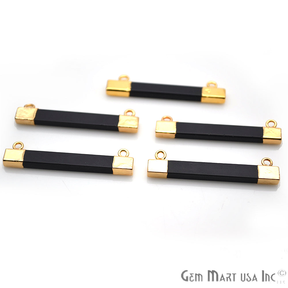 Black Onyx Rectangle Gold Plated Gemstone Connector - GemMartUSA