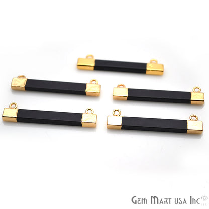 Black Onyx Rectangle Gold Plated Gemstone Connector - GemMartUSA