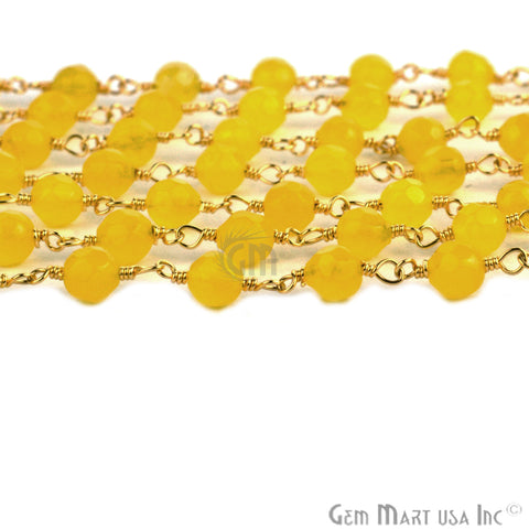 Yellow Jade Beads Gold Plated Wire Wrapped Rosary Chain - GemMartUSA (763684683823)