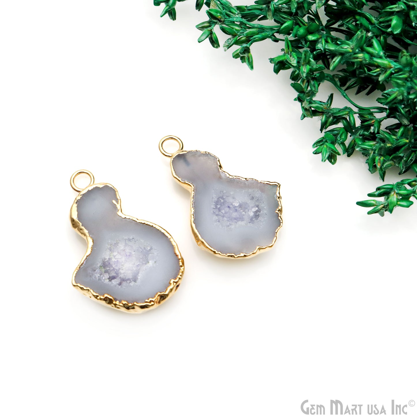 Geode Druzy 32x22mm Organic Gold Electroplated Single Bail Gemstone Earring Connector 1 Pair