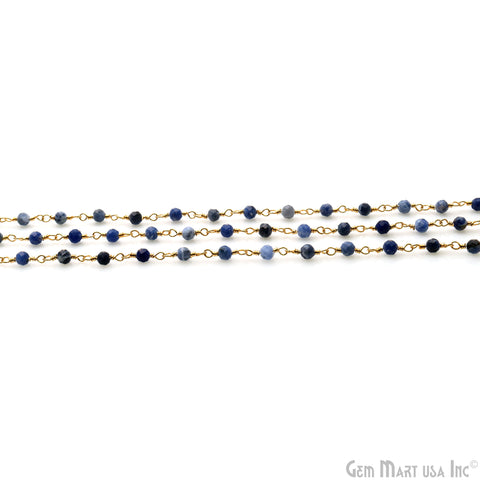 Sodalite 3-3.5mm Gold Plated Beaded Wire Wrapped Rosary Chain