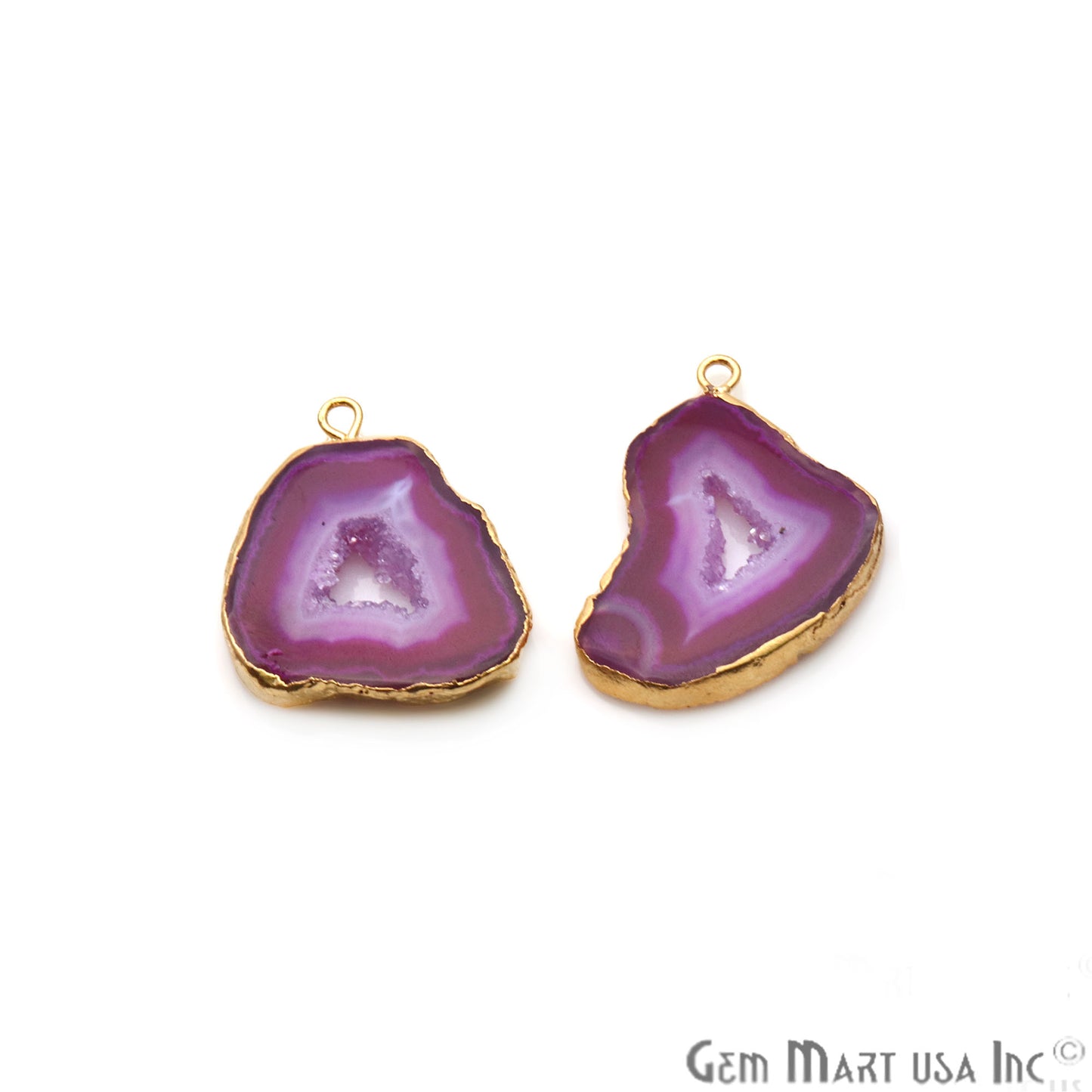 Agate Slice 29x23mm Organic Gold Electroplated Gemstone Earring Connector 1 Pair - GemMartUSA