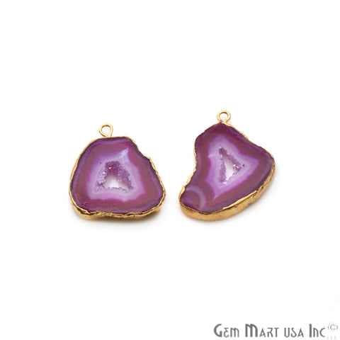 Agate Slice 29x23mm Organic Gold Electroplated Gemstone Earring Connector 1 Pair - GemMartUSA