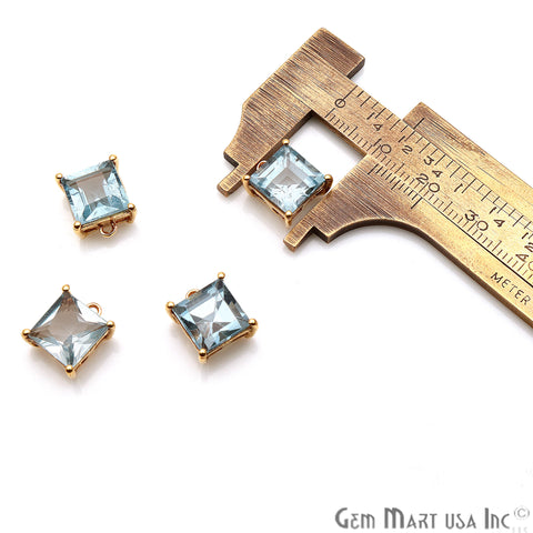 Blue Topaz 9mm Square Gold Plated Prong Setting Gemstone Connector (Pick Bail) - GemMartUSA