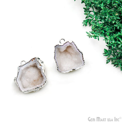 Geode Druzy 28x27mm Organic Silver Electroplated Single Bail Gemstone Earring Connector 1 Pair