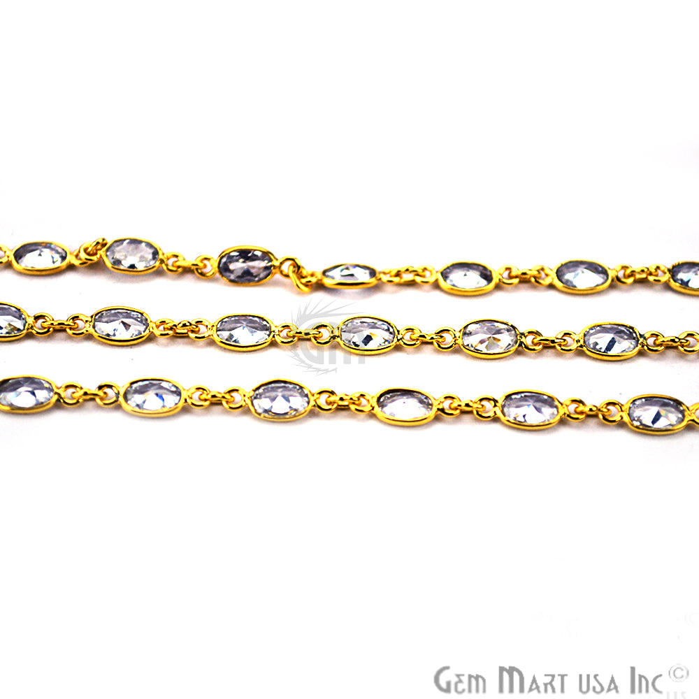 White Zircon 5x4mm Oval Gold Bezel Continuous Connector Chain - GemMartUSA (764305965103)