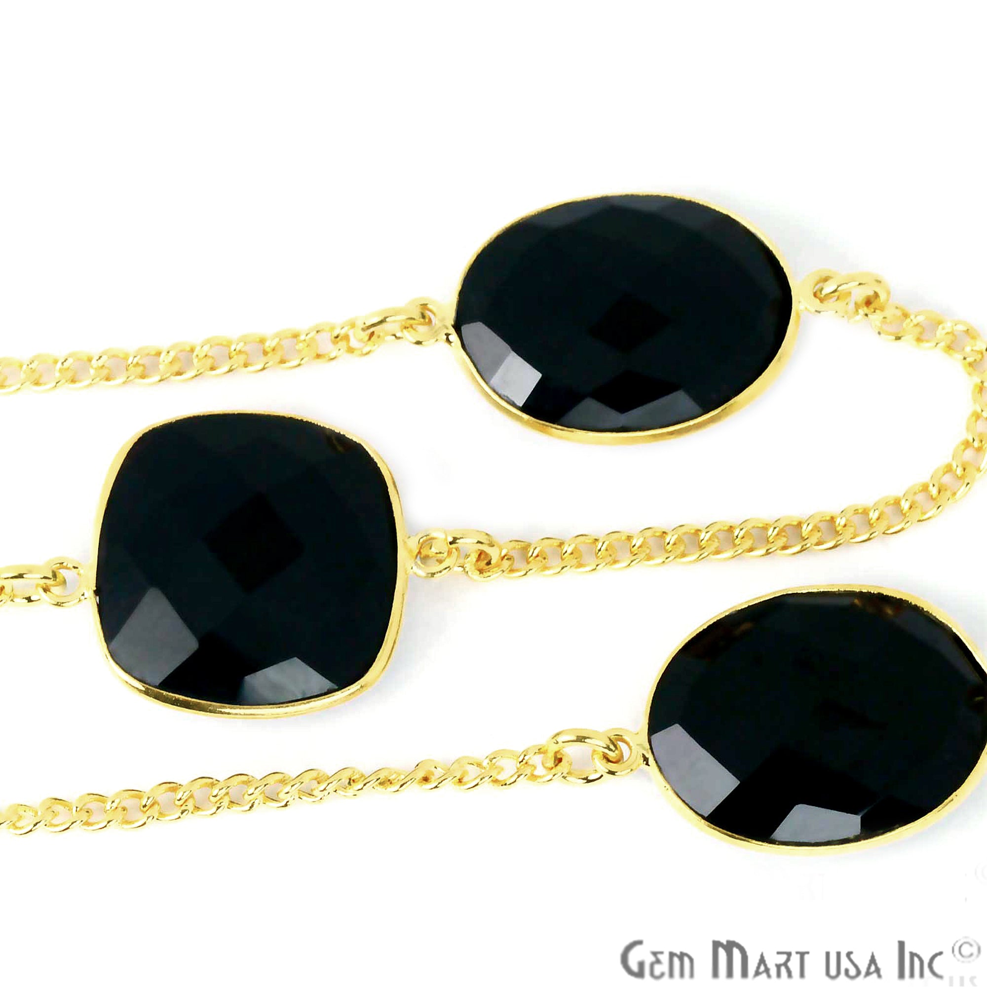 Black Onyx 15mm Gold Plated Bezel Link Connector Chain - GemMartUSA (764048769071)