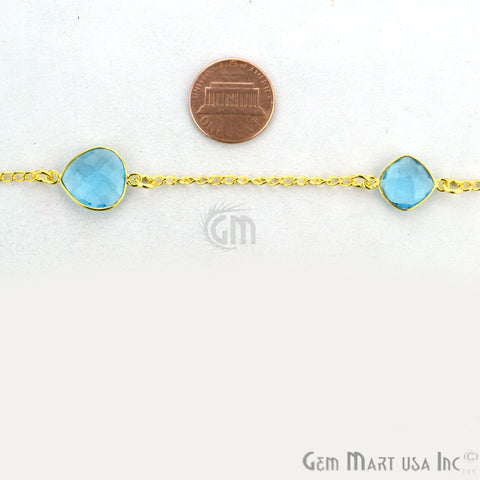 Blue Topaz 10-15mm Gold Plated Link Bezel Connector Chain - GemMartUSA (764144910383)
