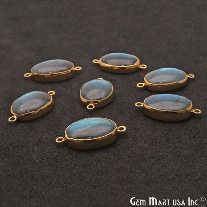 Labradorite Cabochon 30x16mm Oval Gold Electroplated Double Bail Gemstone Connector - GemMartUSA