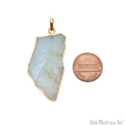 Aquamarine Free Form shape 47x23mm Gold Electroplated Gemstone Single Bail Pendant