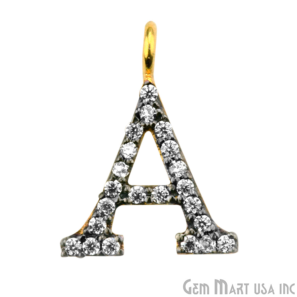 A' Alphabet Charm CZ Pave Gold Vermeil Charm for Bracelet & Pendants - GemmartUSA