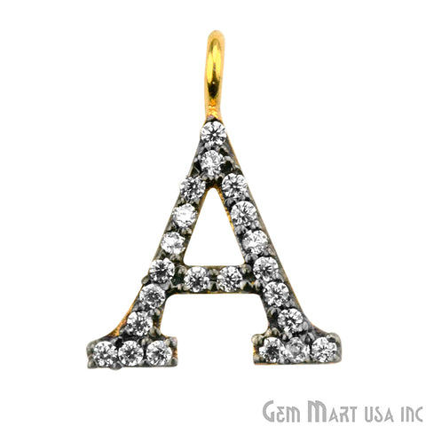 A' Alphabet Charm CZ Pave Gold Vermeil Charm for Bracelet & Pendants - GemMartUSA