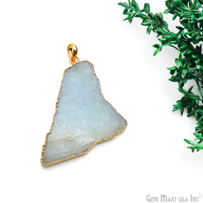 Aquamarine Free Form shape 55x34mm Gold Electroplated Gemstone Single Bail Pendant