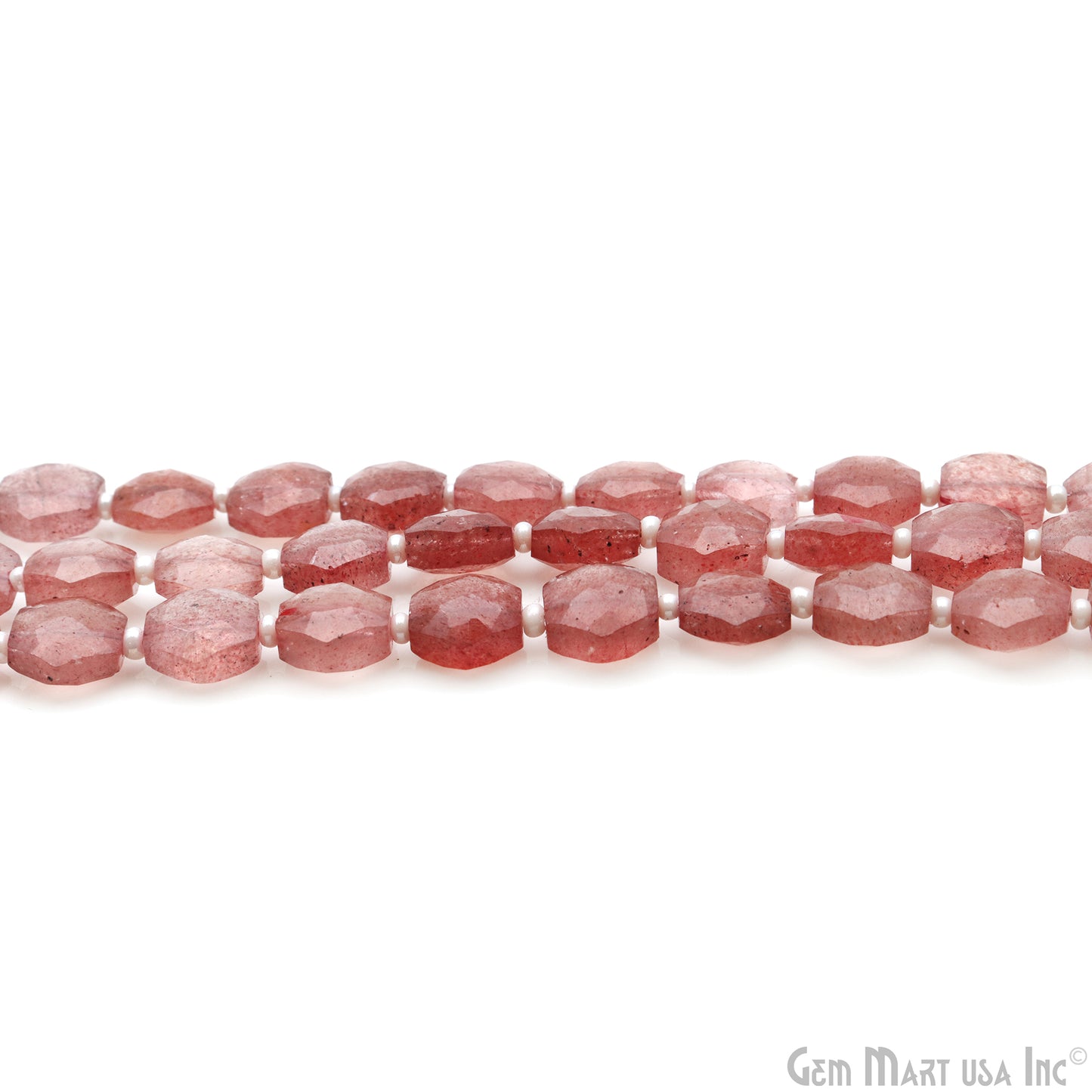 Strawberry Quartz Hexagon Beads, 7 iInch Gemstone Strands, Drilled Strung Briolette Beads, Hexagon Shape, 8mm