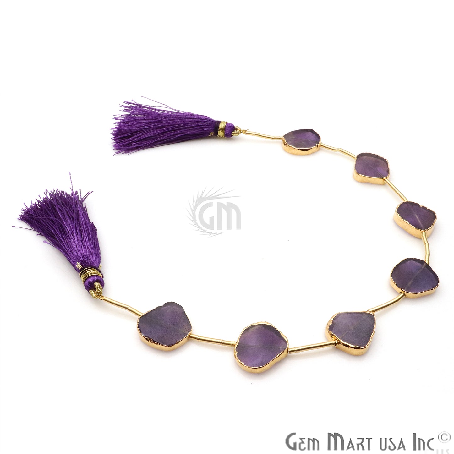 Amethyst Free Form 18x15mm Gold Edged Crafting Beads Gemstone Strands 9INCH - GemMartUSA