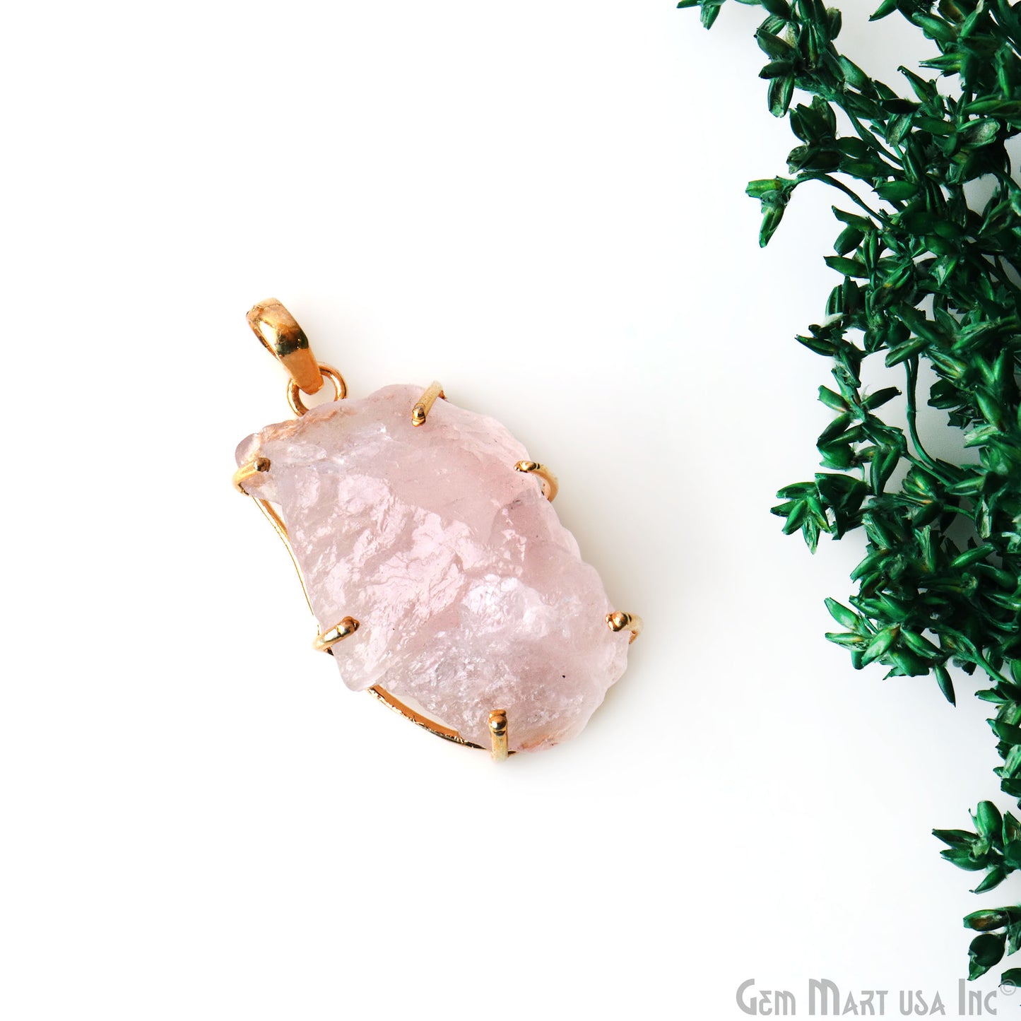 Natural Morganite Organic 38x20mm Gold Plated Prong Setting Single Bail Gemstone Pendant