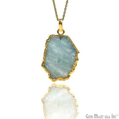 Aquamarine Free Form shape 36x24mm Gold Electroplated Gemstone Single Bail Pendant