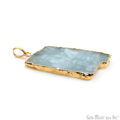 Aquamarine Free Form shape 45x29mm Gold Electroplated Gemstone Single Bail Pendant