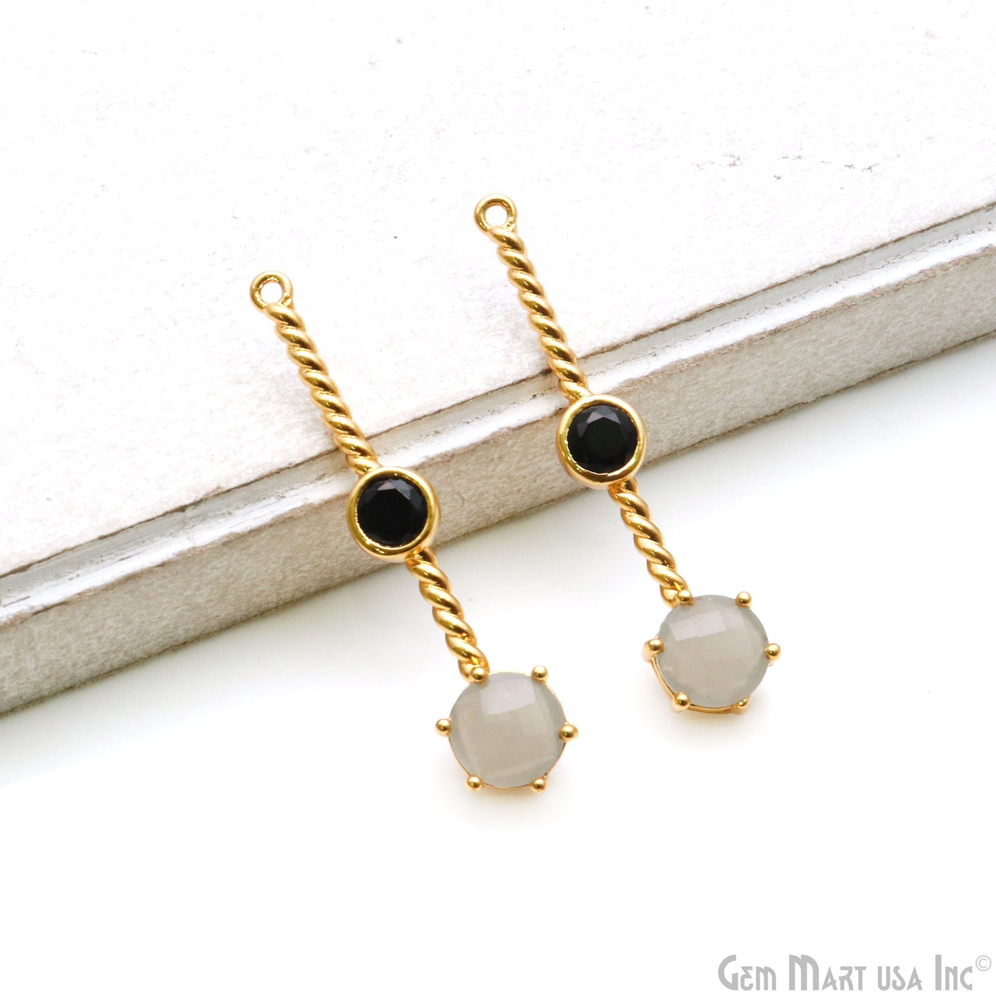 Gray Chalcedony & Black Onyx Gold Plated Earring Gemstone Connector