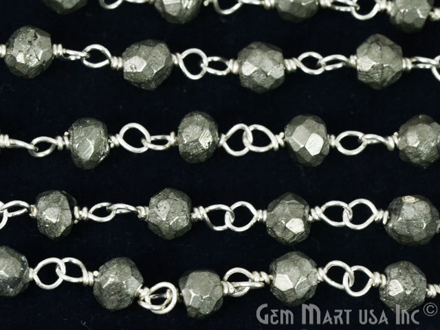Pyrite Silver Plated Beaded Wire Wrapped Rosary Chain