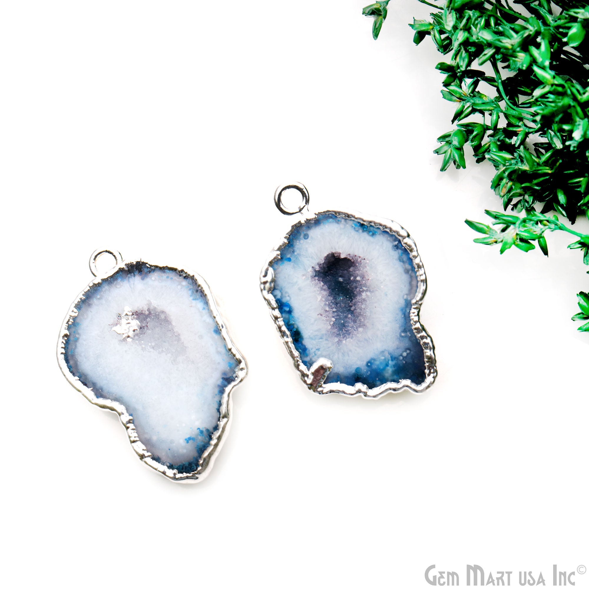 Geode Druzy 37x26mm Organic Silver Electroplated Single Bail Gemstone Earring Connector 1 Pair