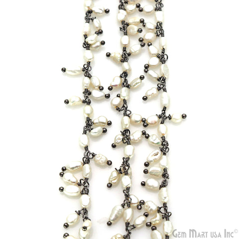 Pearl Faceted Beads Oval 4x3mm Oxidized Wire Wrapped Cluster Rosary Chain