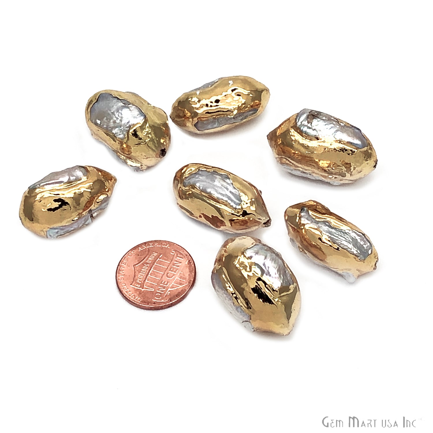 Natural Pearl Gemstone Gold Edge Candy Drilled Beads - GemMartUSA