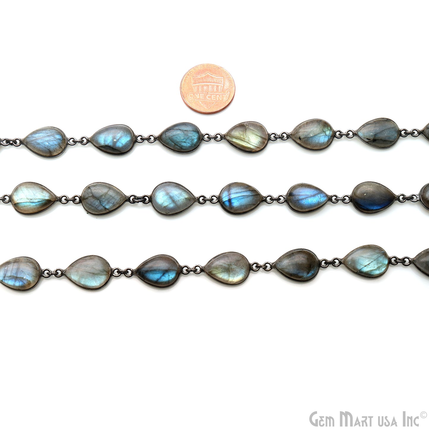 Labradorite Cabochon Pears 10x14mm Oxidized Continuous Connector Chains