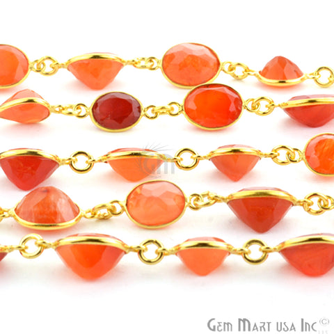 Carnelian 10mm Round Gold Plated Continuous Connector Chain - GemMartUSA (764266151983)