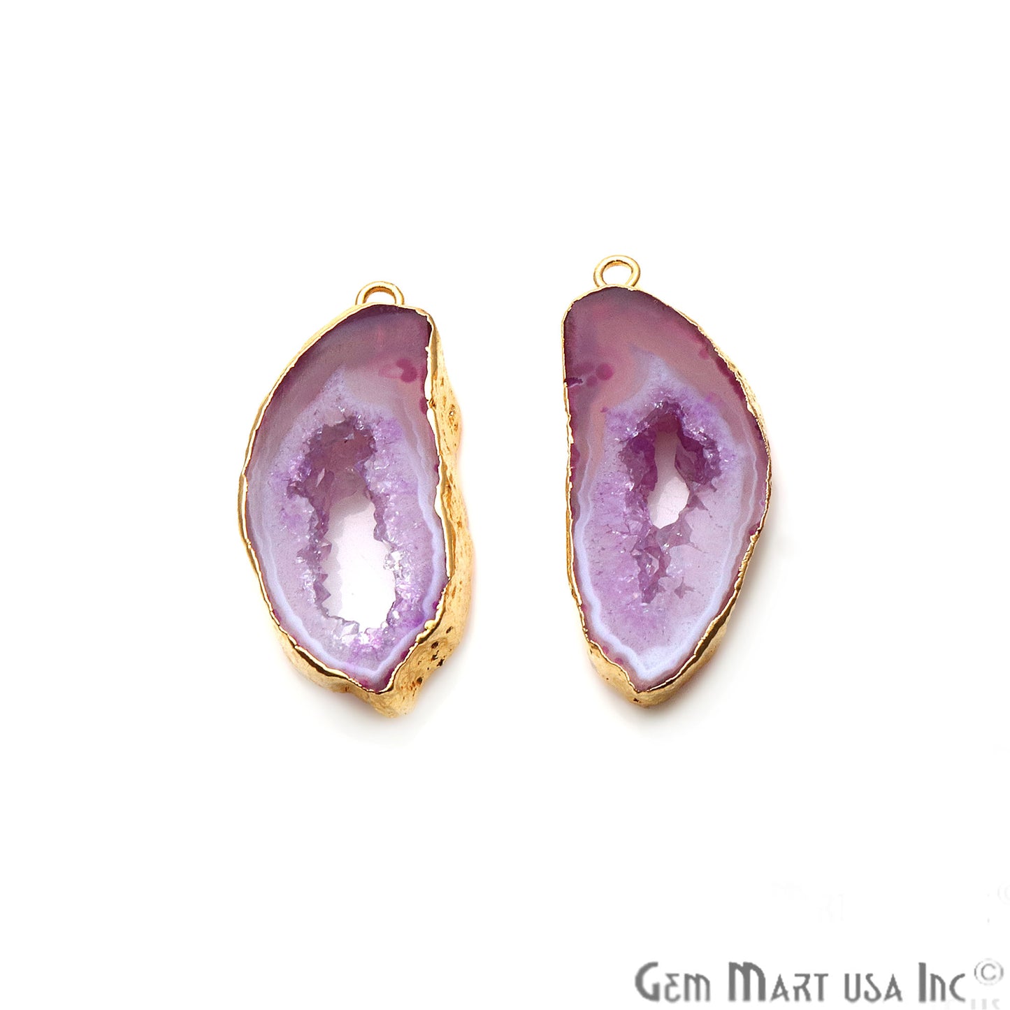 Agate Slice 14x33mm Organic Gold Electroplated Gemstone Earring Connector 1 Pair - GemMartUSA