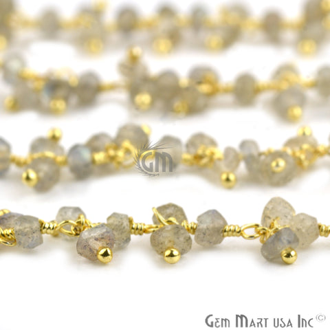 Labradorite Faceted Cluster Beads Gold Wire Wrapped Dangle Rosary Chain - GemMartUSA (764171288623)