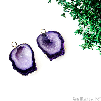 Geode Druzy 24x30mm Organic Silver Electroplated Single Bail Gemstone Earring Connector 1 Pair