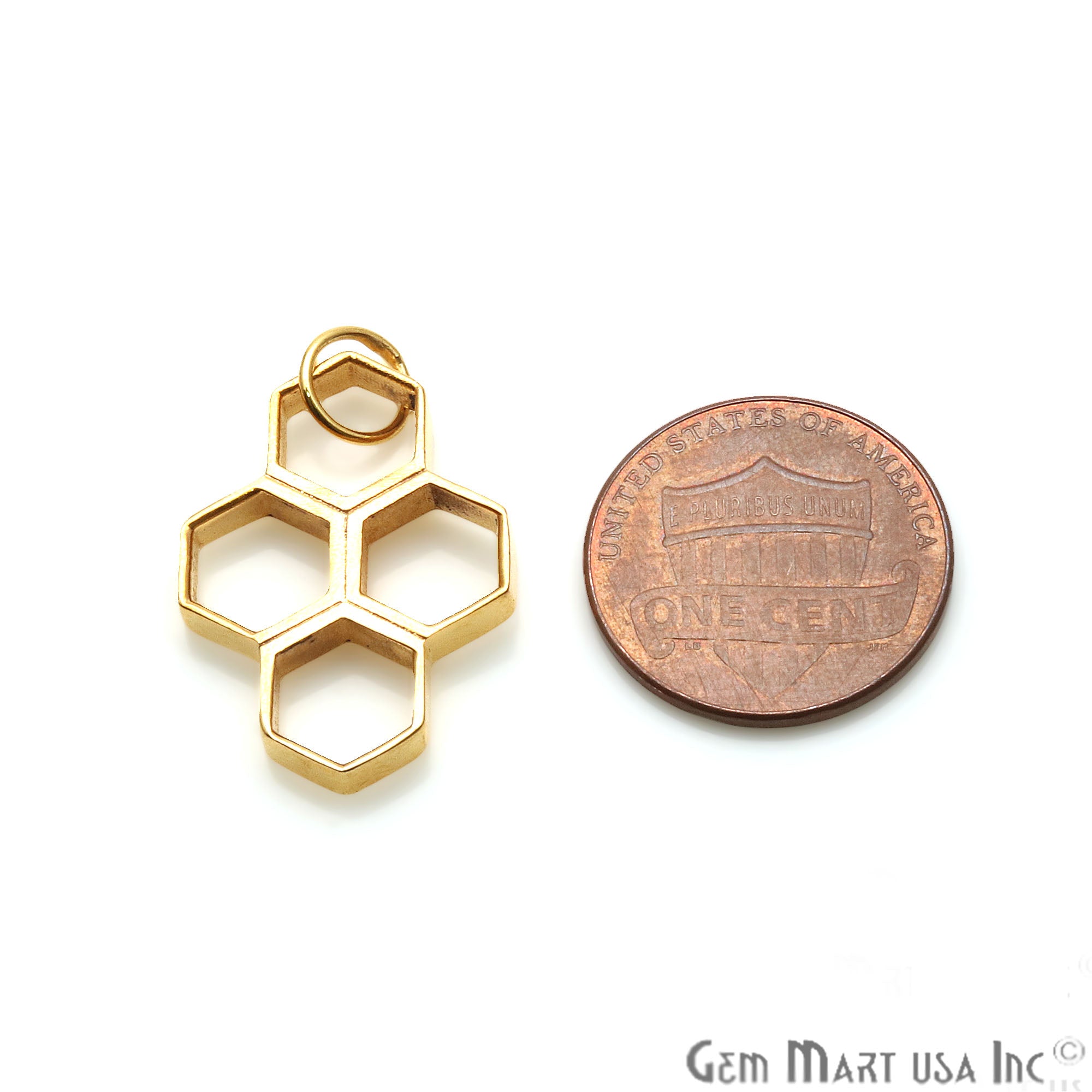 Hexagon Shaped 24x17mm Gold Plated Finding Charm, Four hexagon attached, Gold Jewelry Charm, Single Bail connector - GemMartUSA