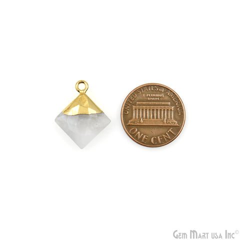 Rainbow Moonstone 12mm Square Gold Edged Single Bail Gemstone Connector