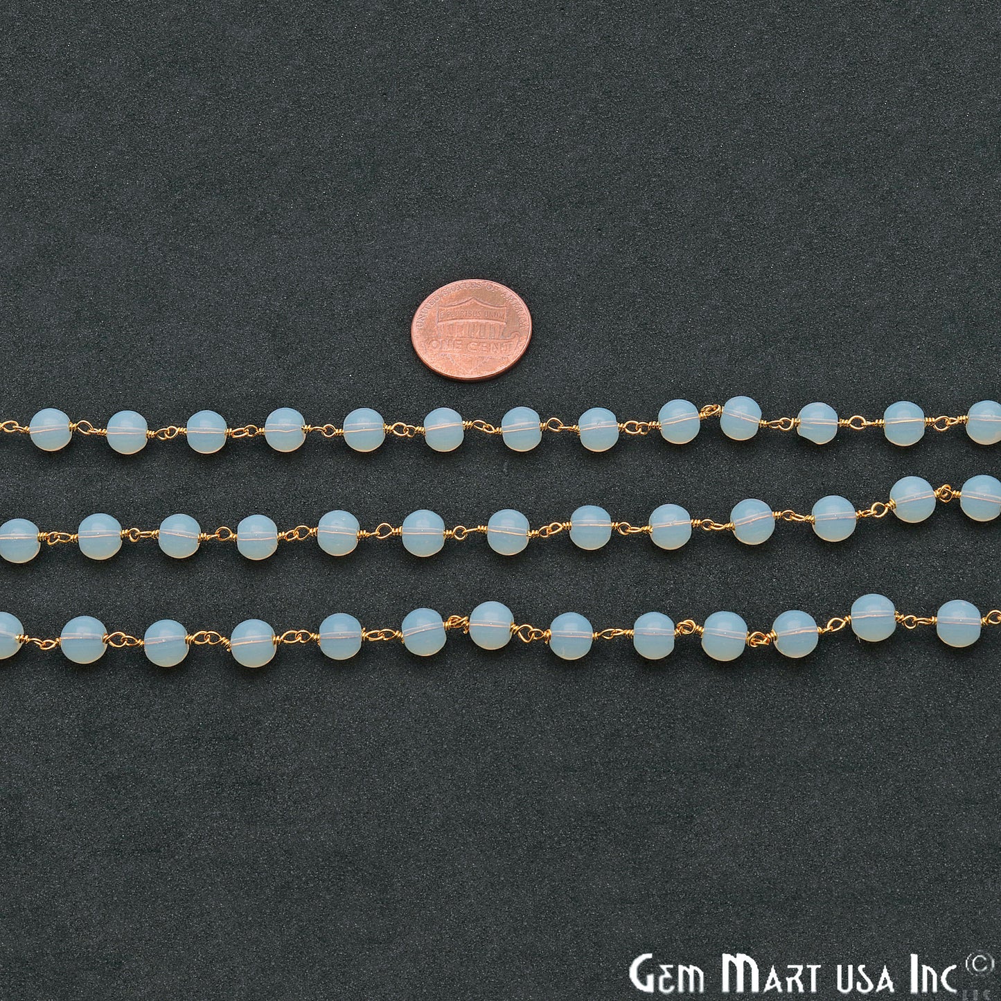 Opalite Jade Smooth Beads 6mm Gold Plated Wire Wrapped Rosary Chain - GemMartUSA