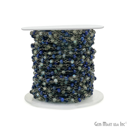 Lapis & Labradorite 3-3.5mm Oxidized Faceted Beads Wire Wrapped Rosary Chain