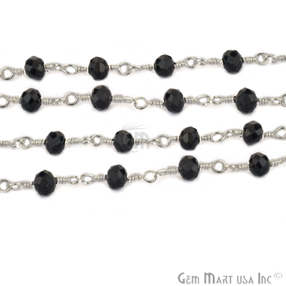 Black Chalcedony Silver Plated Wire Wrapped Beads Rosary Chain (763818672175)