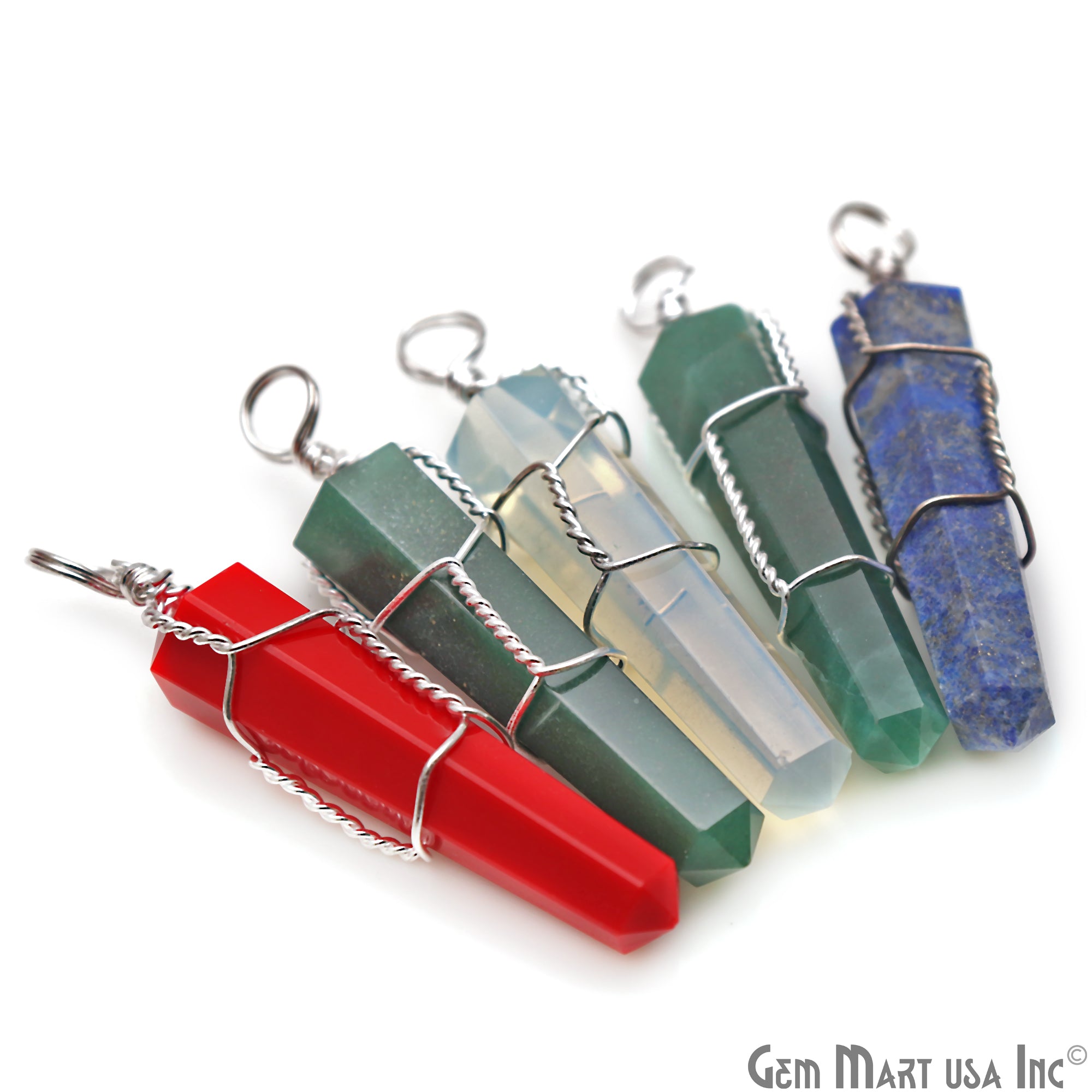 Healing Point Pendant 49x11mm Silver Wrie Wrapped (Pick Your Gemstone) - GemMartUSA
