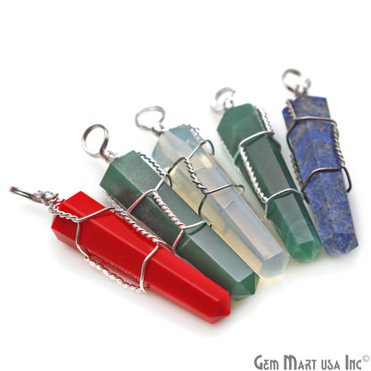 Healing Point Pendant 49x11mm Silver Wrie Wrapped (Pick Your Gemstone) - GemMartUSA