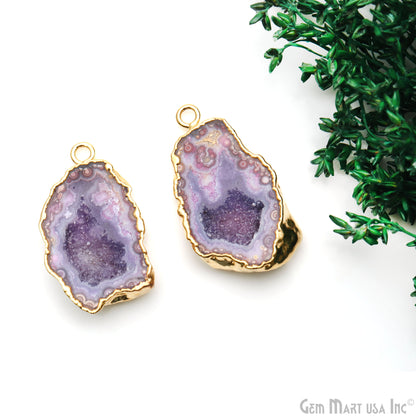 Geode Druzy 37x20mm Organic Gold Electroplated Single Bail Gemstone Earring Connector 1 Pair