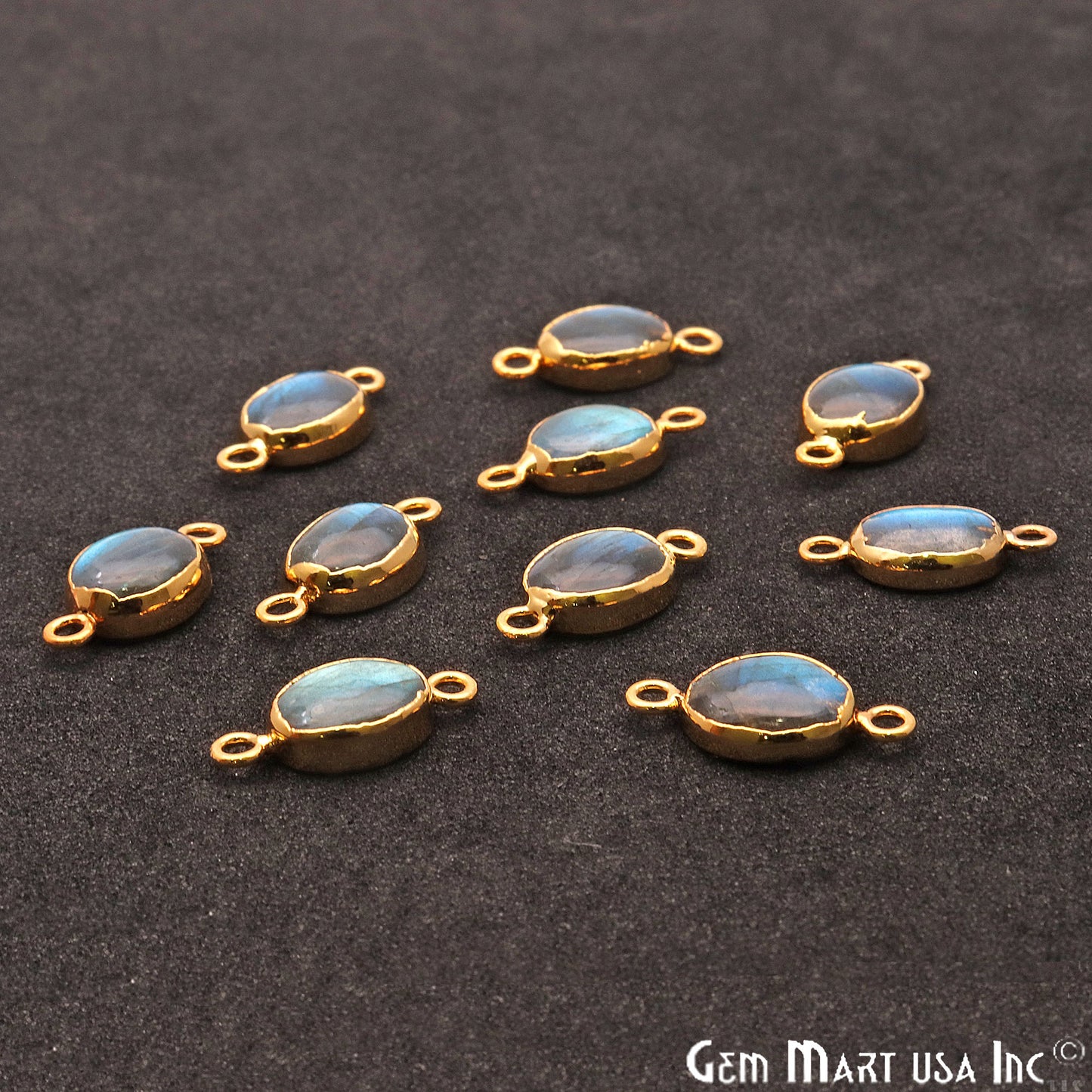 Flashy Labradorite Oval Shape Gold Edge 18x8mm Double Bail Connector - GemMartUSA