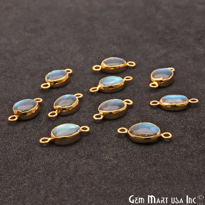 Flashy Labradorite Oval Shape Gold Edge 18x8mm Double Bail Connector - GemMartUSA