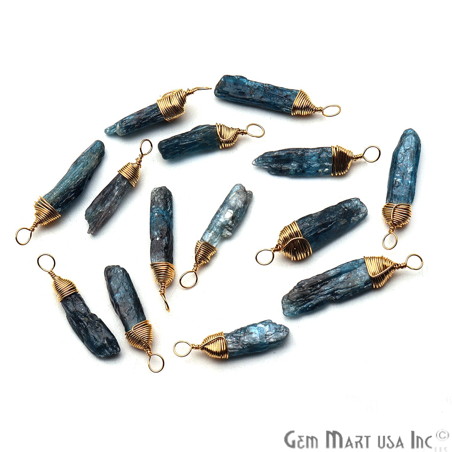 Blue Kyanite Gold Wire Wrapped 27x6mm Jewelry Making Rough Shape Connector - GemMartUSA