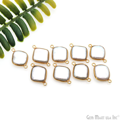 Square 12mm Gold Bezel Double Bail Gemstone Connector