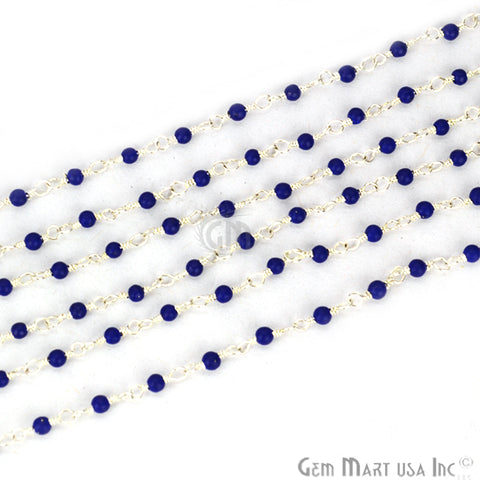 Blue chalcedony Silver Plated Wire Wrapped Gemstone Beads Rosary Chain (763813396527)
