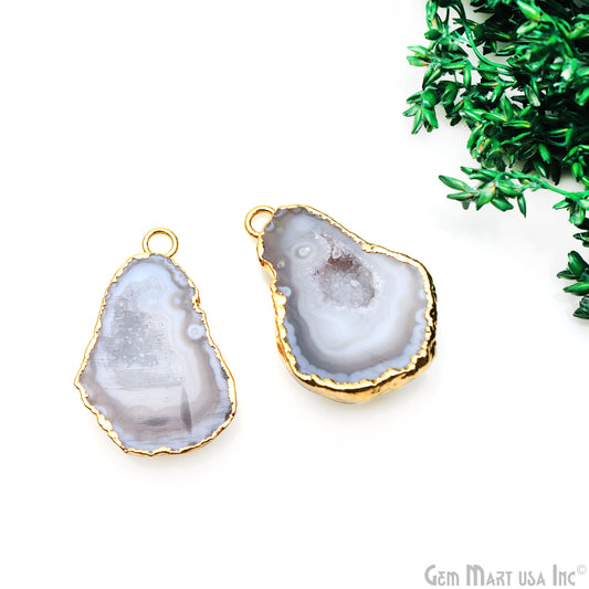 Geode Druzy 33x22mm Organic Gold Electroplated Single Bail Gemstone Earring Connector 1 Pair