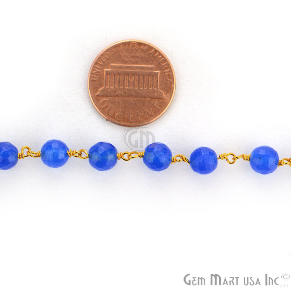 Blue Jade 6mm Beads Gold Plated Wire Wrapped Rosary Chain - GemMartUSA (762911490095)